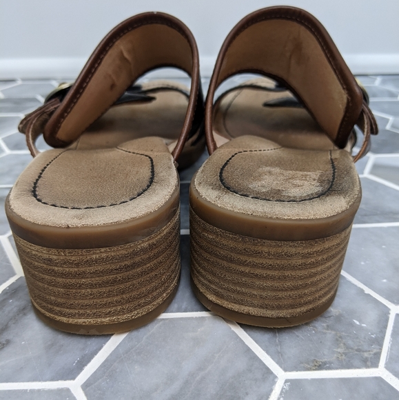 Dansko Lenny Double Strap Black Brown Leather Gold Buckle Block Heel San… - Picture 5 of 7